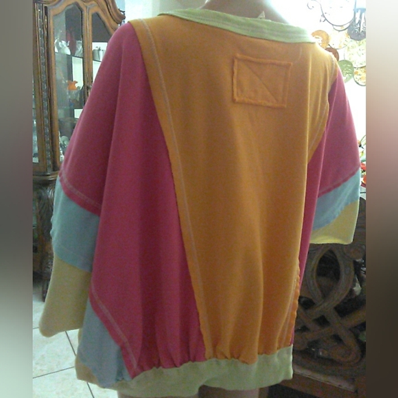 BiBi Boxy 3/4 Dolman Sleeve Blouse Multi-color Patchwork (Super Cute, Fab Brand) - Picture 7 of 11